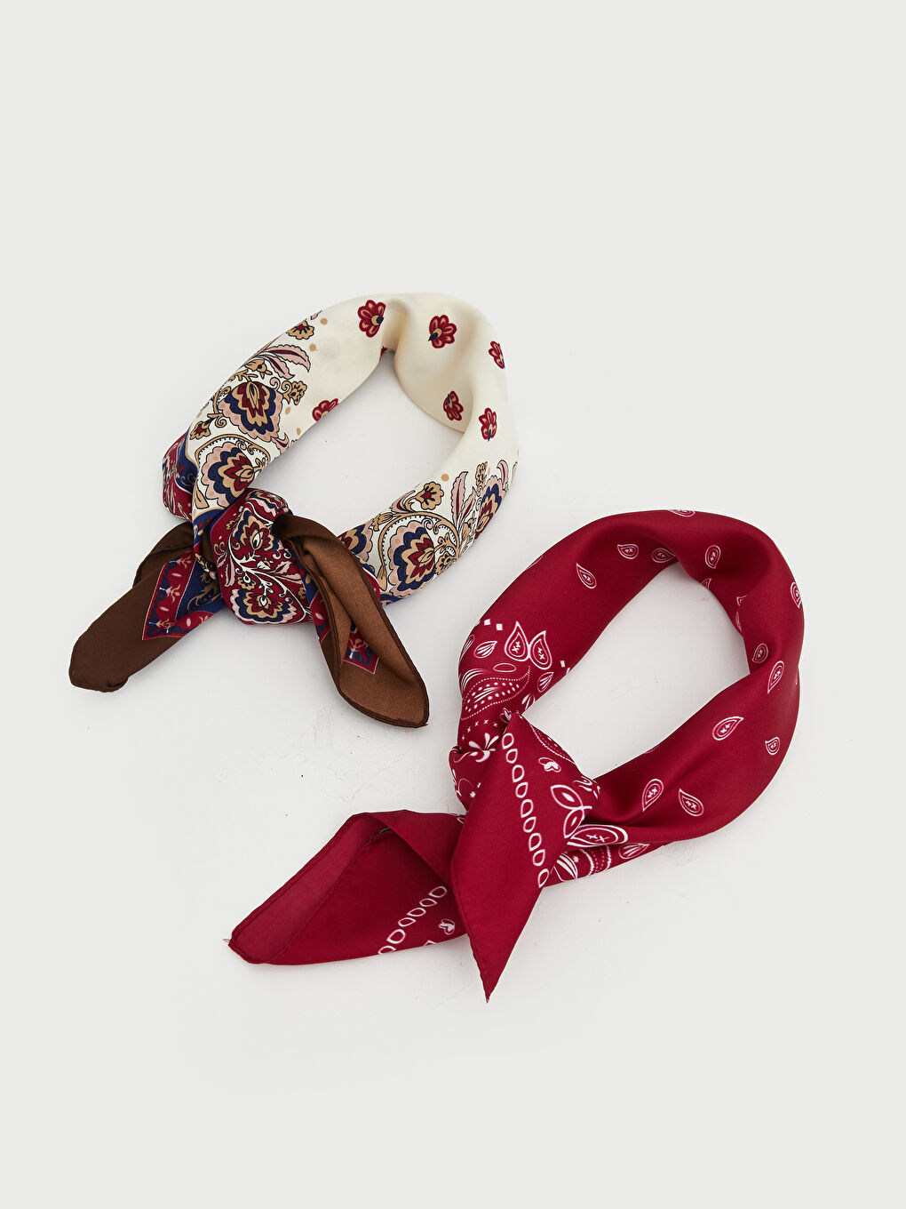 Bordo Desenli Kadın Fular Bandana 2'li-1