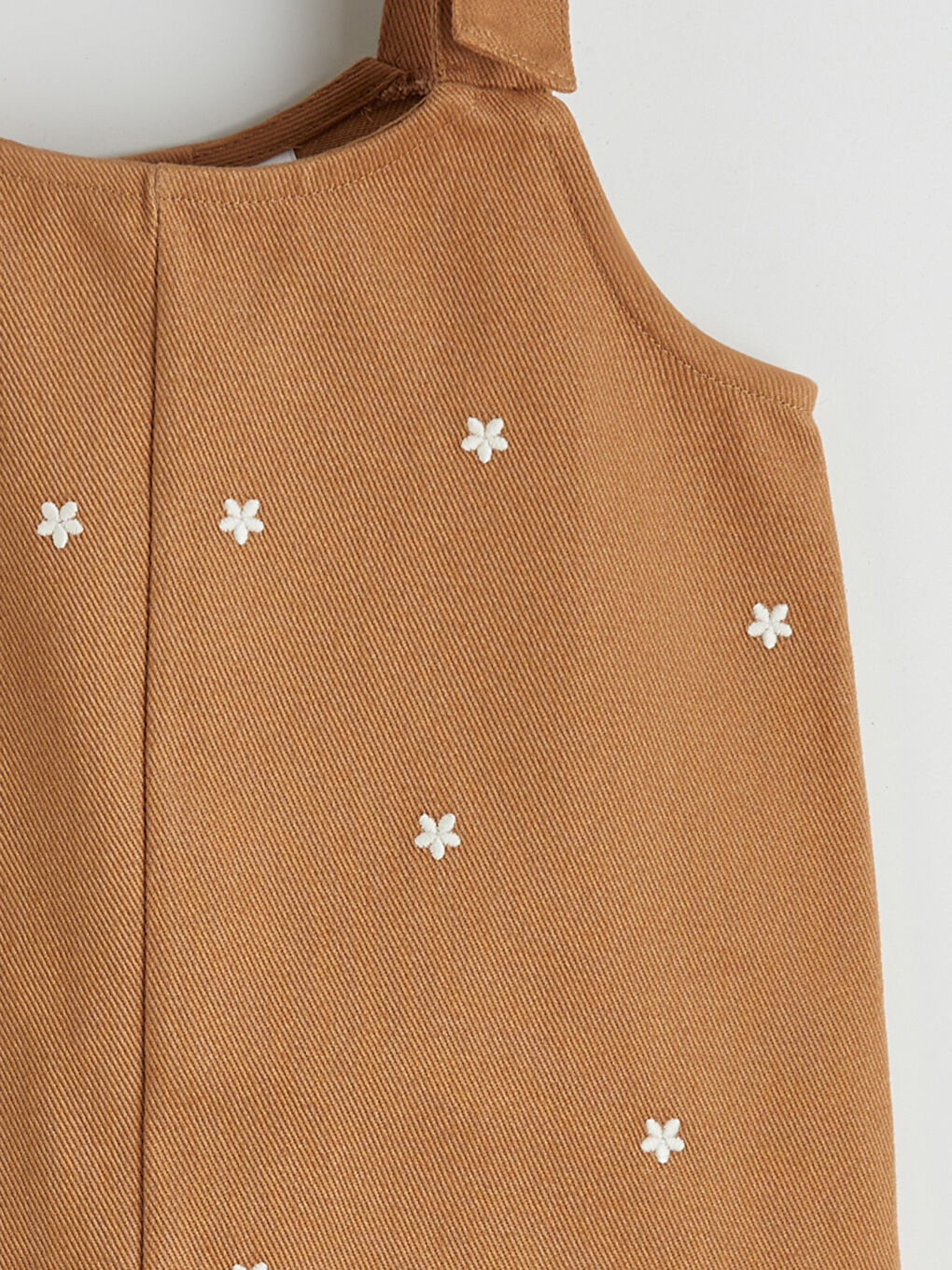 Kahverengi Kare Yaka Nakışlı Kız Çocuk Gabardin Elbise-2