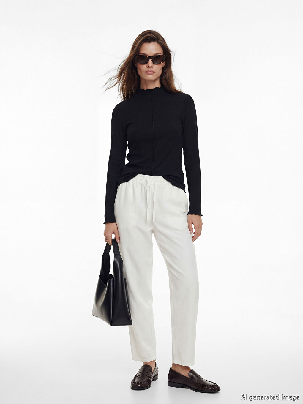 Siyah Fırfırlı Dik Yaka Kadın Body-1