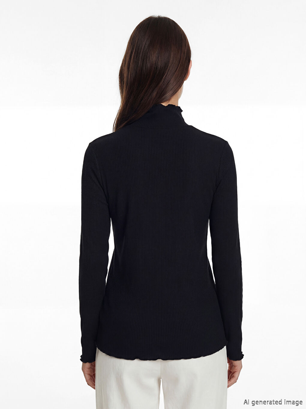 Siyah Fırfırlı Dik Yaka Kadın Body-3