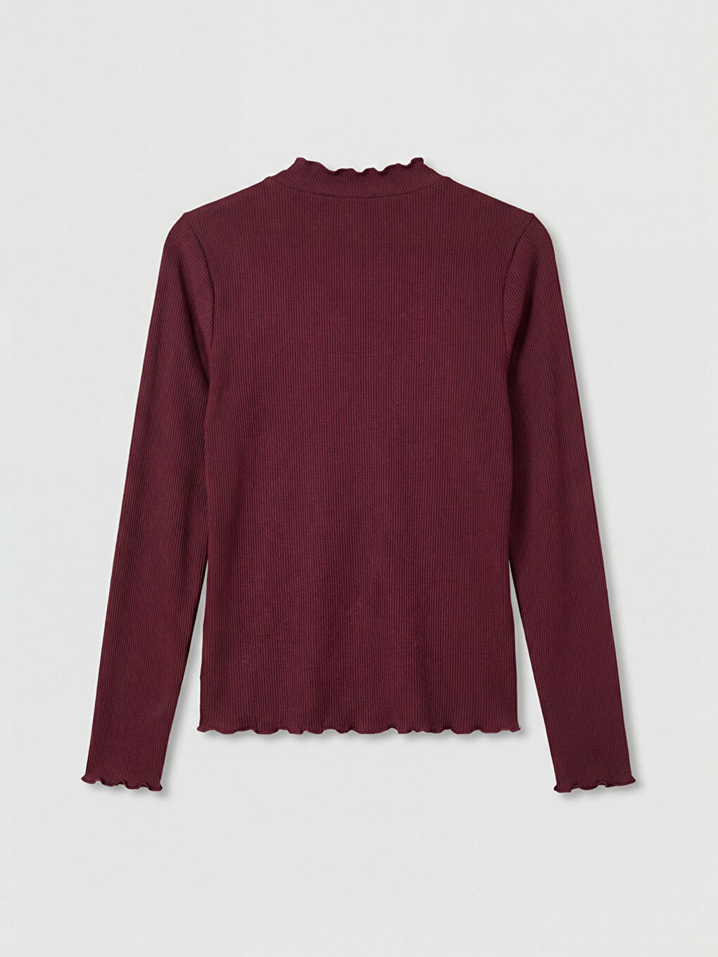 Bordo Fırfırlı Dik Yaka Kadın Body-5