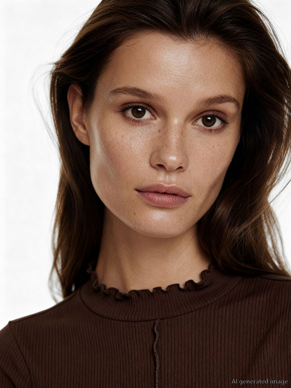 Kahverengi Fırfırlı Dik Yaka Kadın Body-2