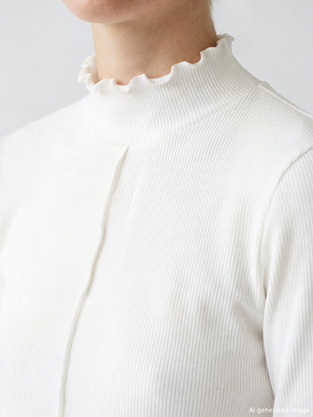 Ekru Fırfırlı Dik Yaka Kadın Body-2