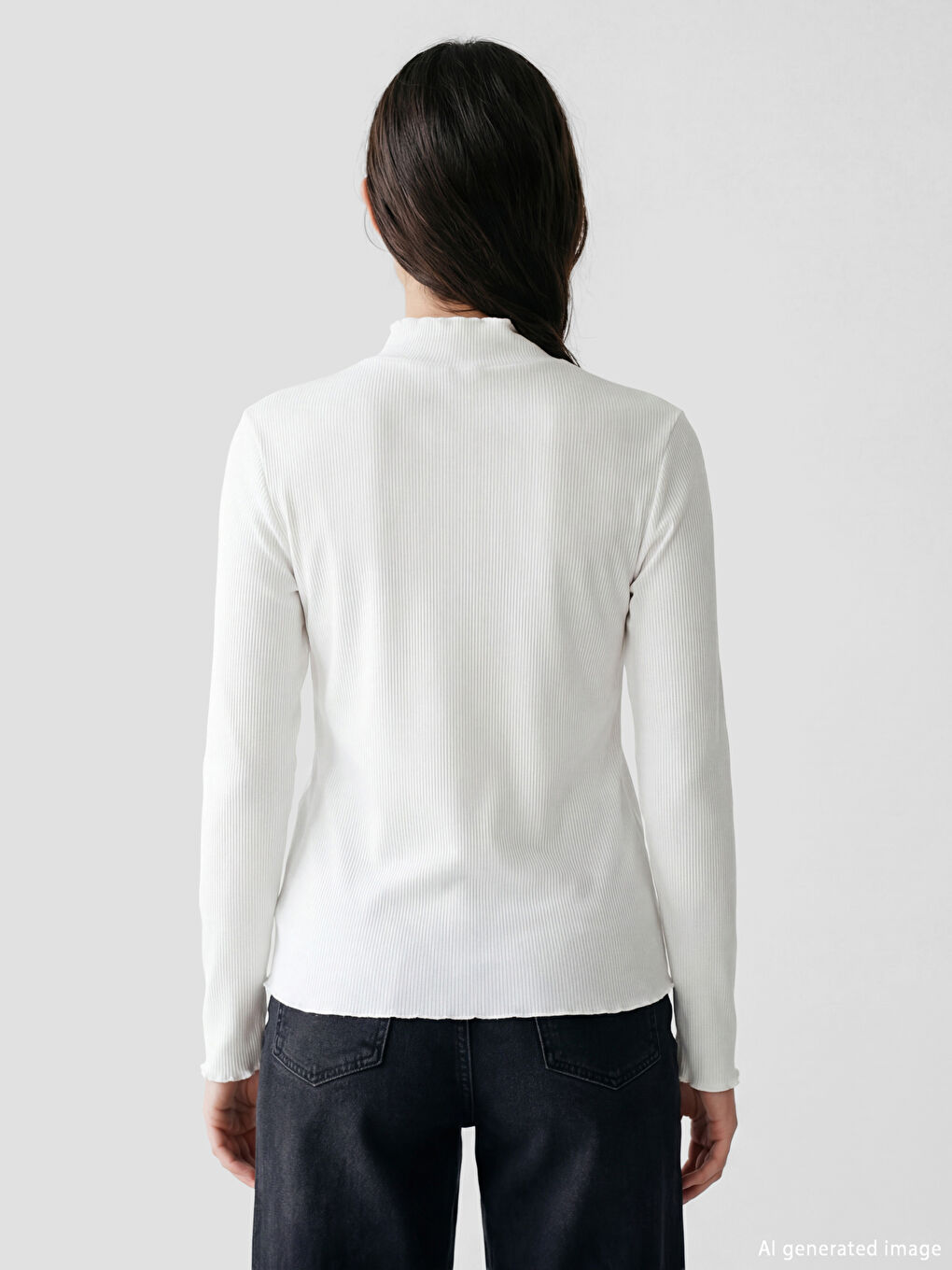 Ekru Fırfırlı Dik Yaka Kadın Body-3