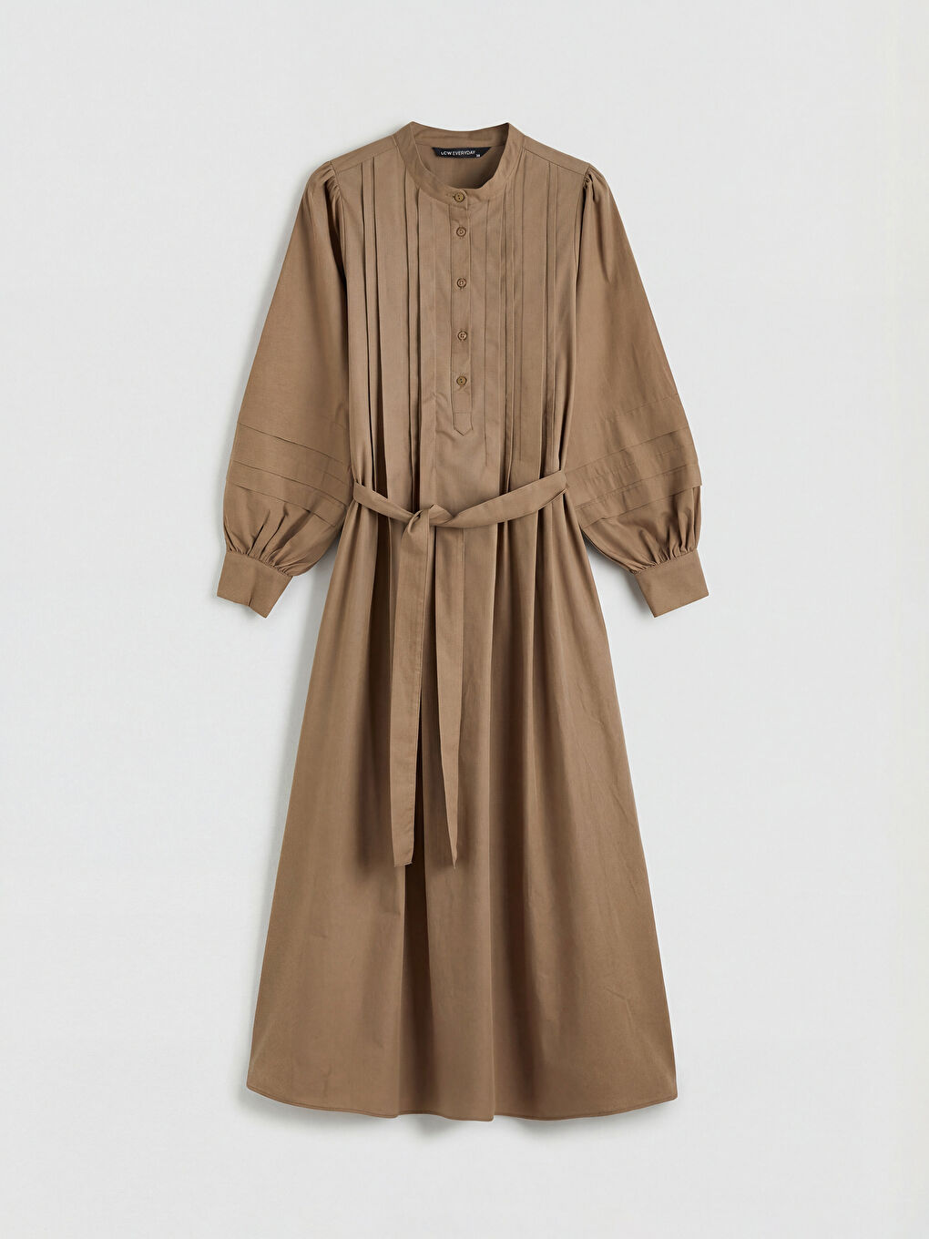 Yeşil Hakim Yaka Kuşaklı Poplin Elbise