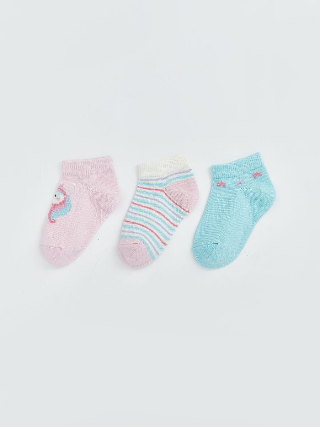 Pembe Desenli Kız Bebek Patik Çorap 3'lü