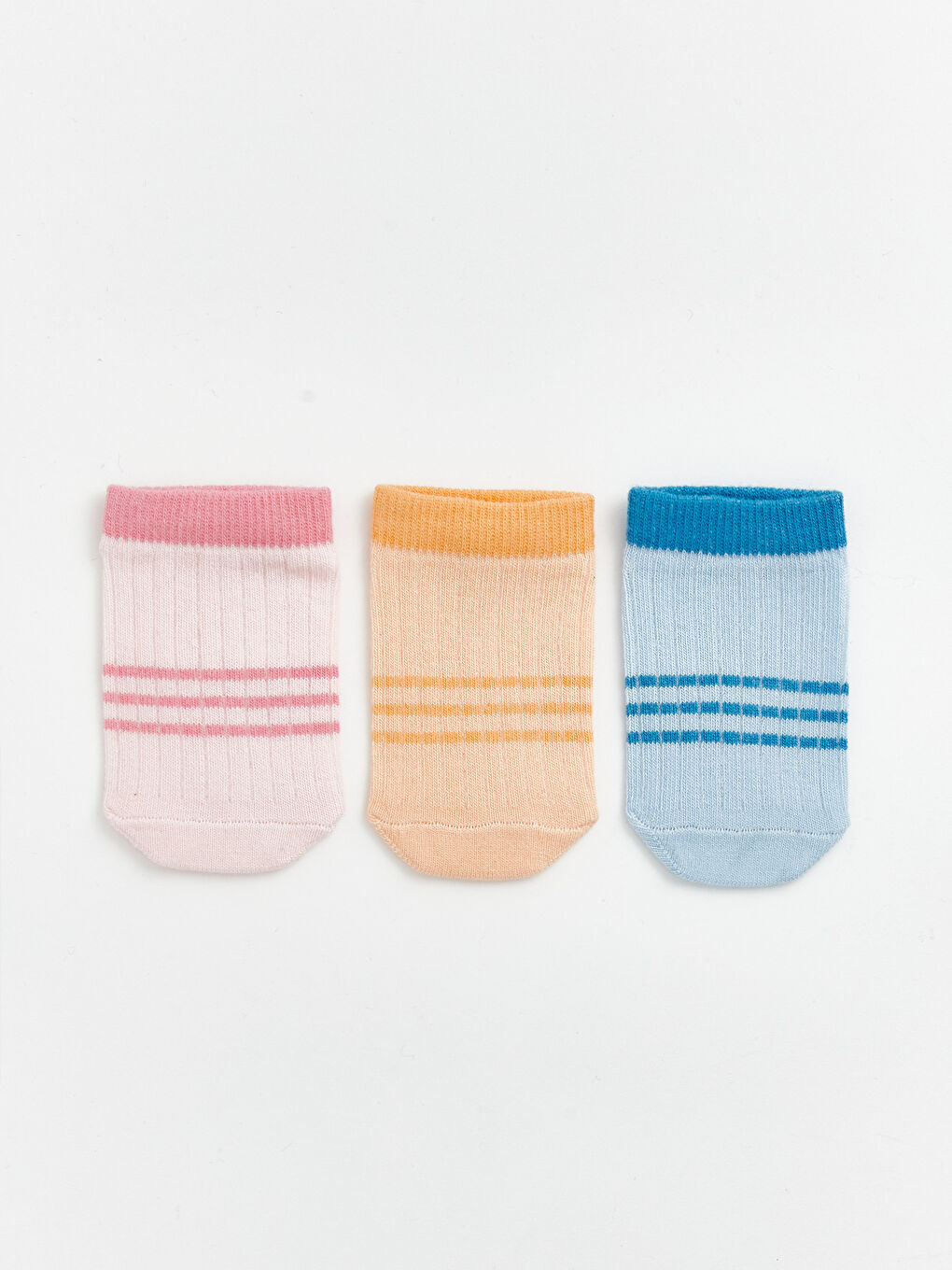 Pembe Çizgili Kız Bebek Patik Çorap 3'lü