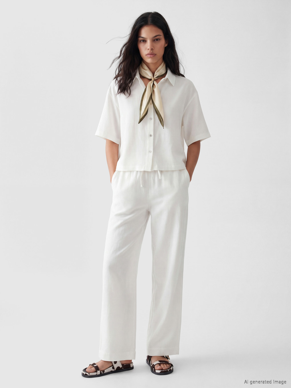 Linen Blend Crop Women's Shirt-1