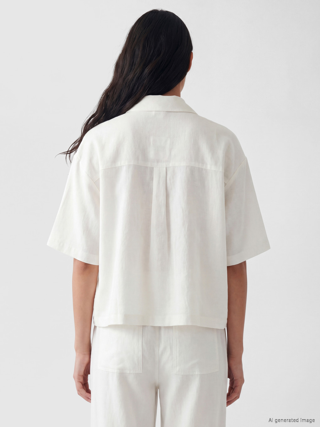 Linen Blend Crop Women's Shirt-3