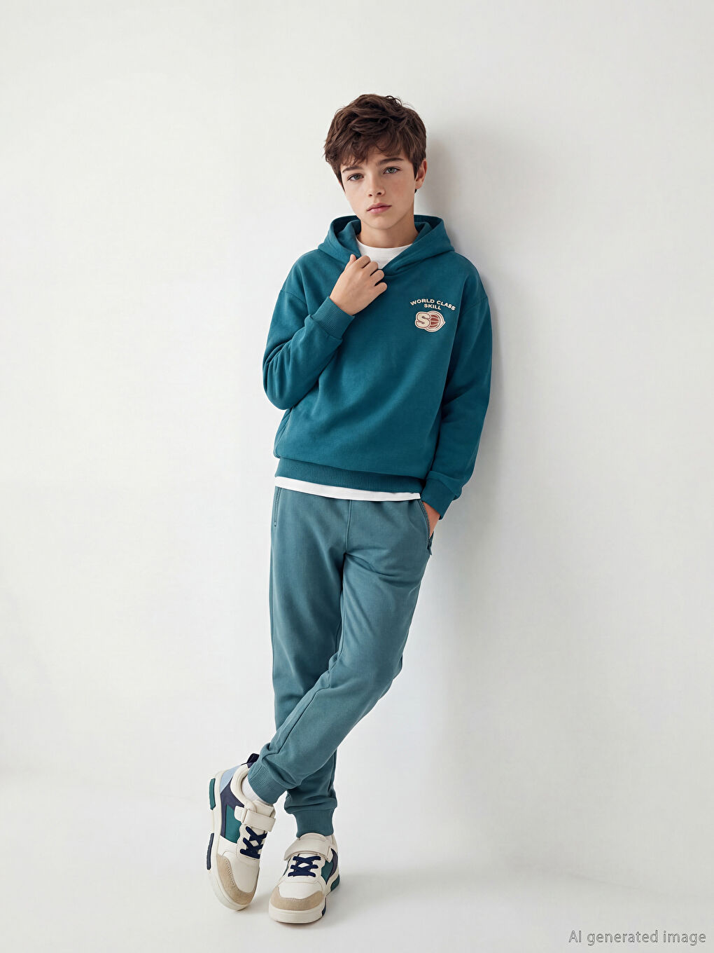Petrol Kapüşonlu Erkek Çocuk Kalın Sweatshirt-1