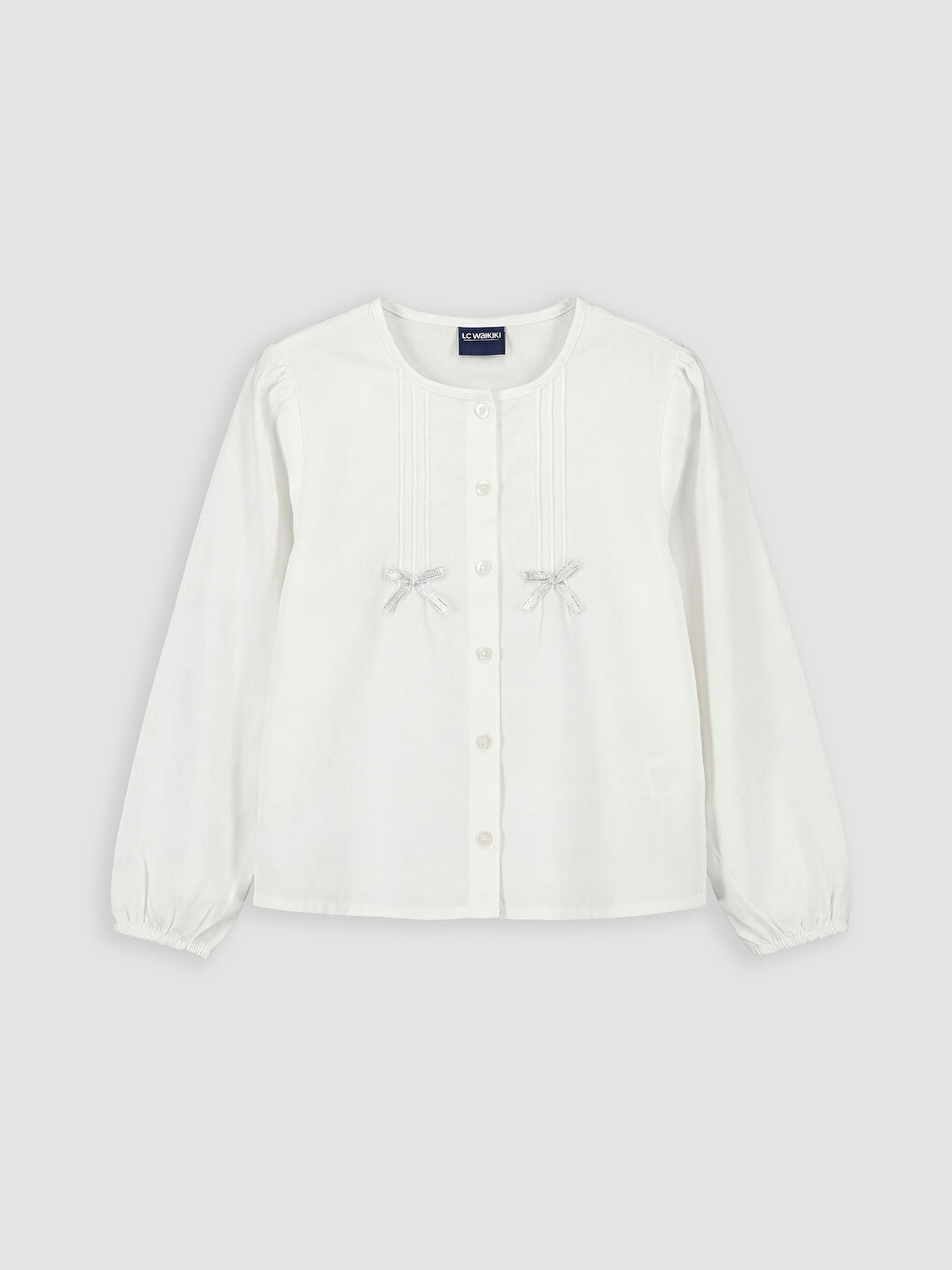 Ekru Fiyonklu Poplin Kız Çocuk Gömlek