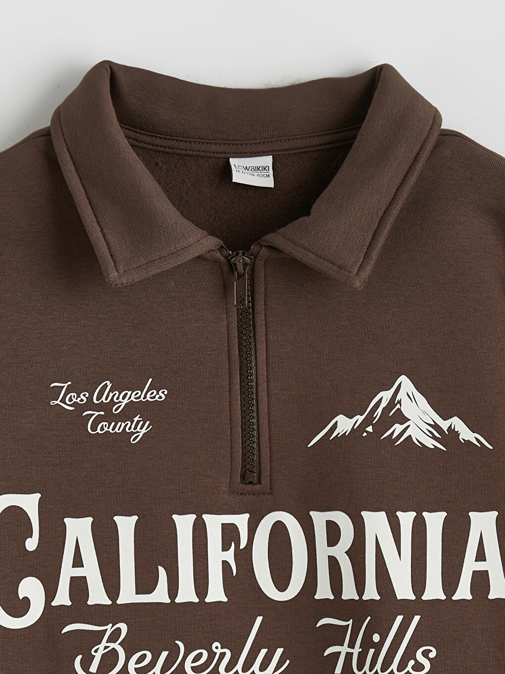 Kahverengi California Baskılı Polo Yaka Erkek Çocuk Kalın Sweatshirt-2