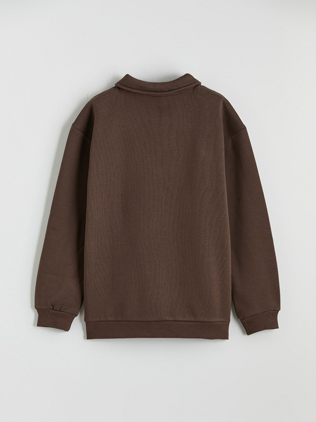 Kahverengi California Baskılı Polo Yaka Erkek Çocuk Kalın Sweatshirt-3