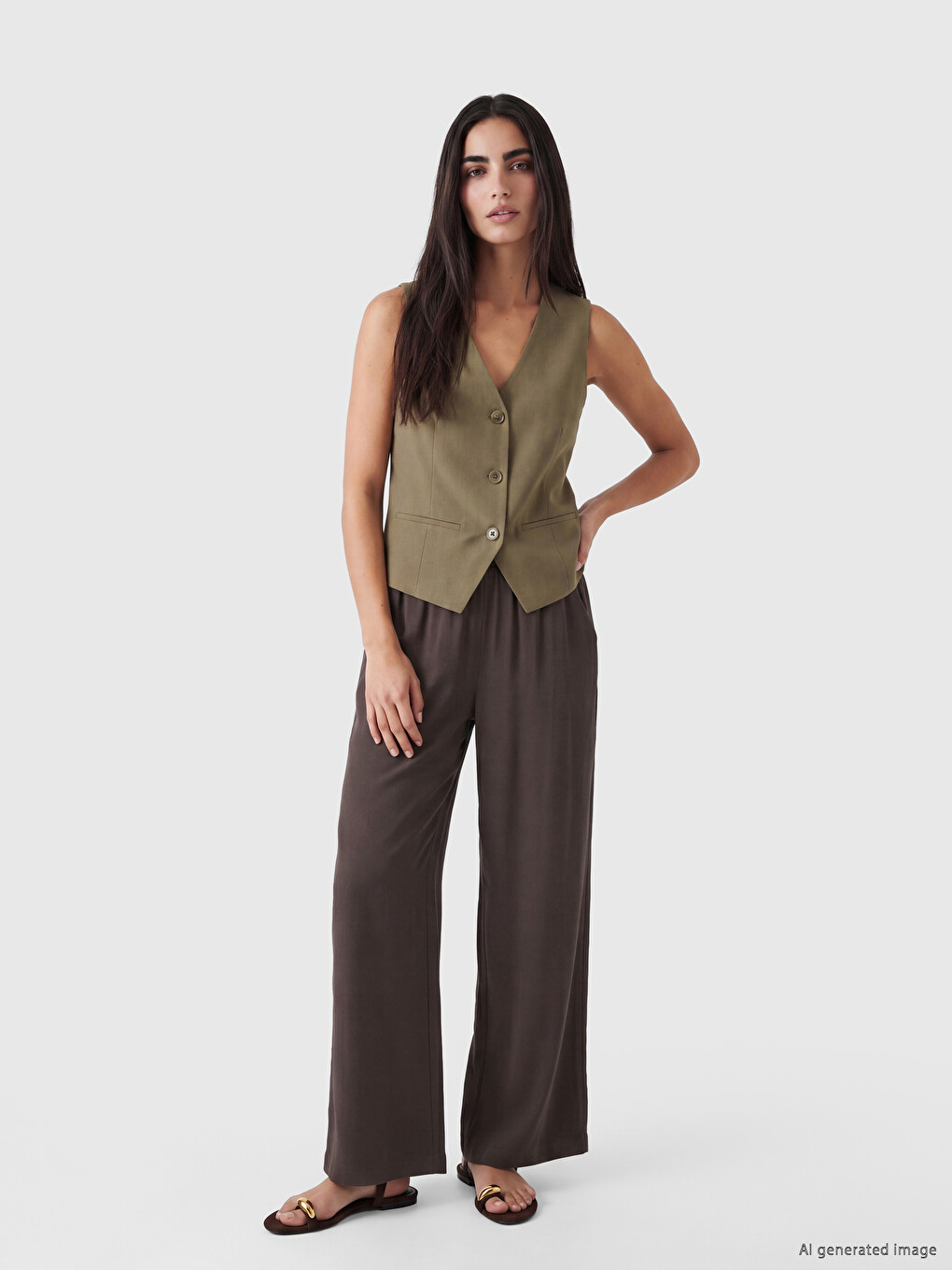 Elastic Waist Wide Leg Women's Trousers