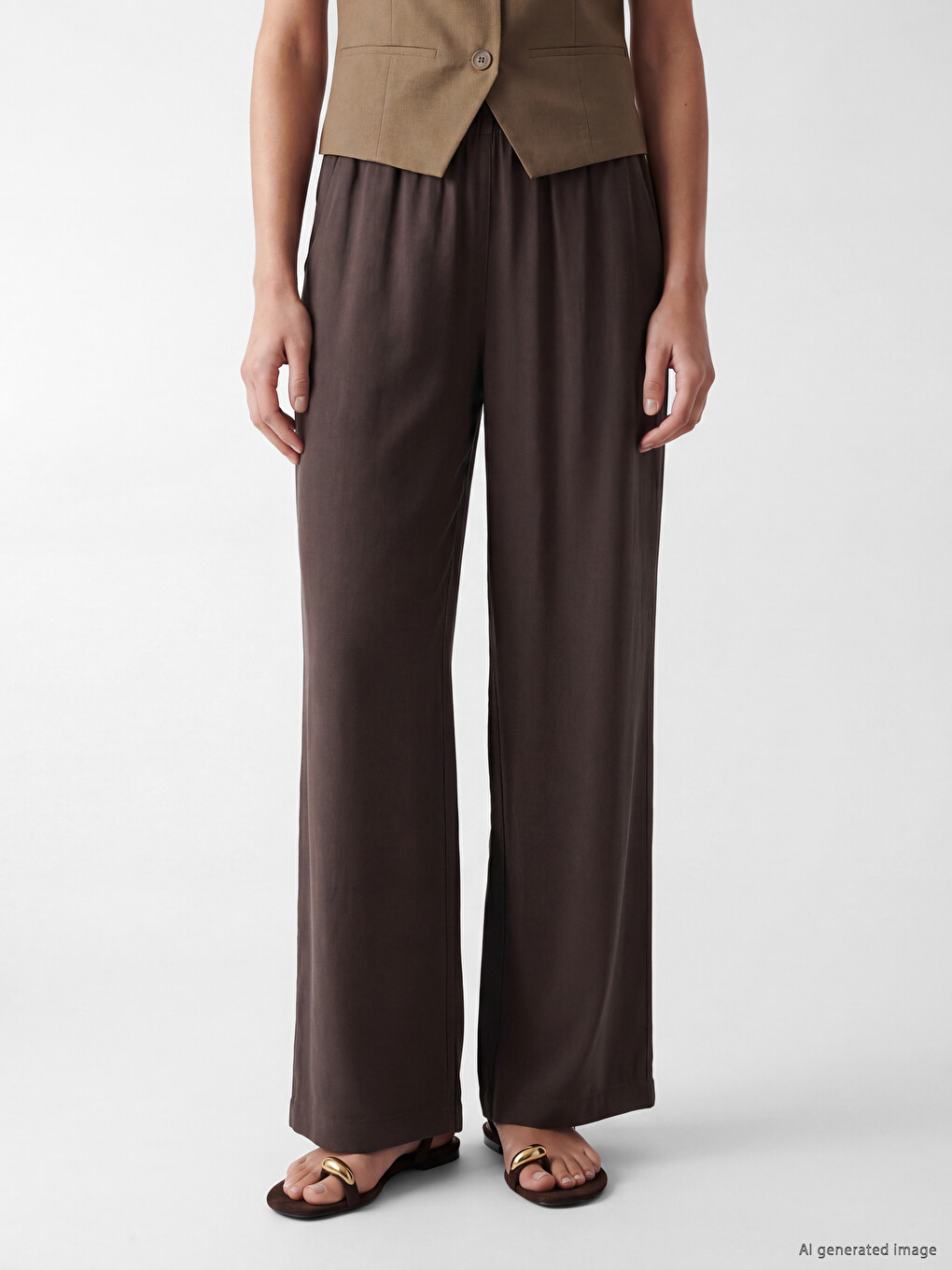 Elastic Waist Wide Leg Women's Trousers-1