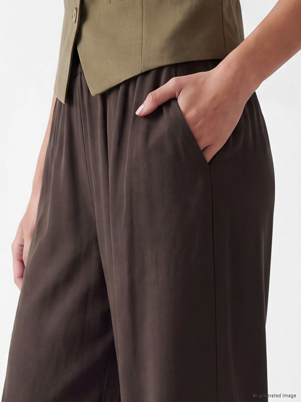 Elastic Waist Wide Leg Women's Trousers-2
