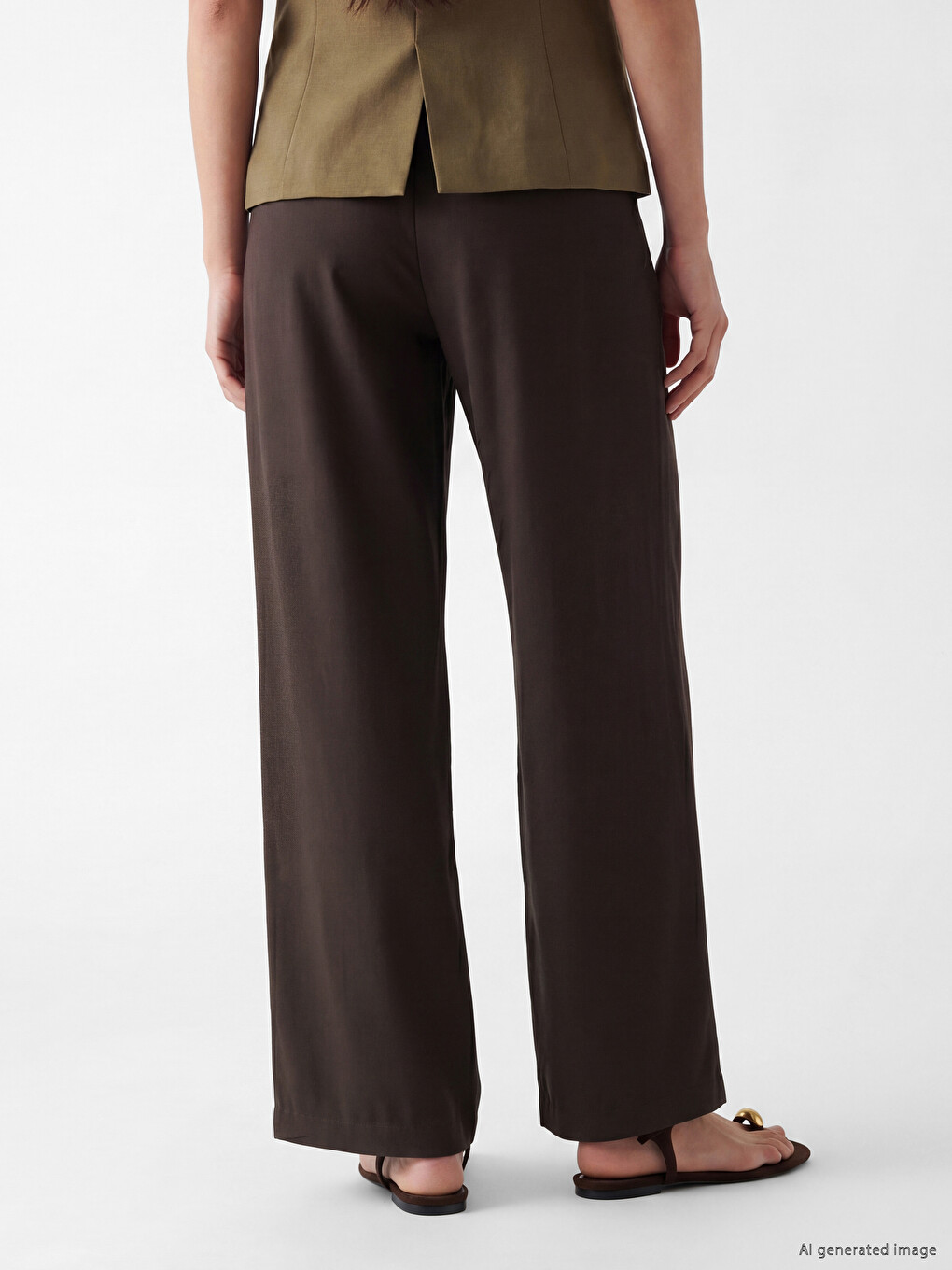 Elastic Waist Wide Leg Women's Trousers-3