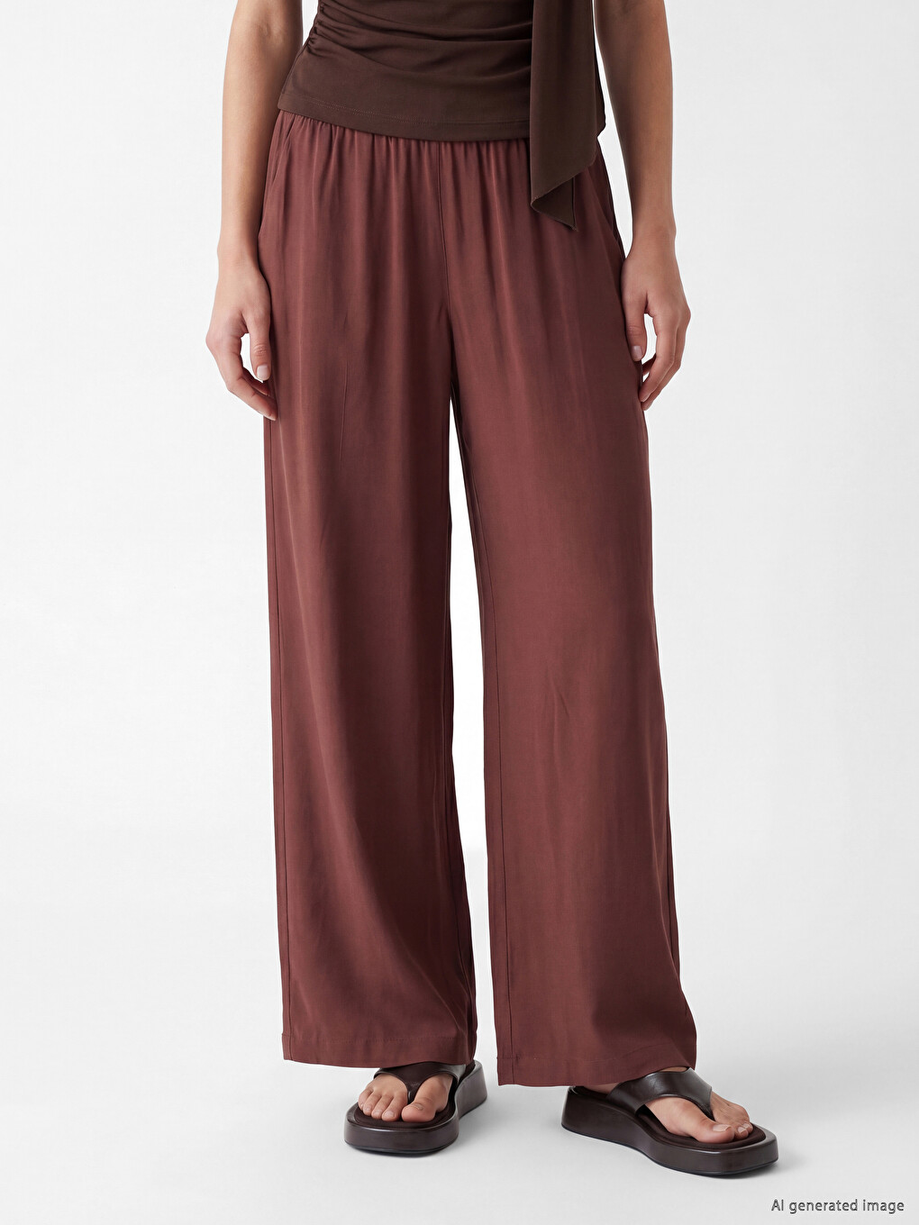 Elastic Waist Wide Leg Women's Trousers-1