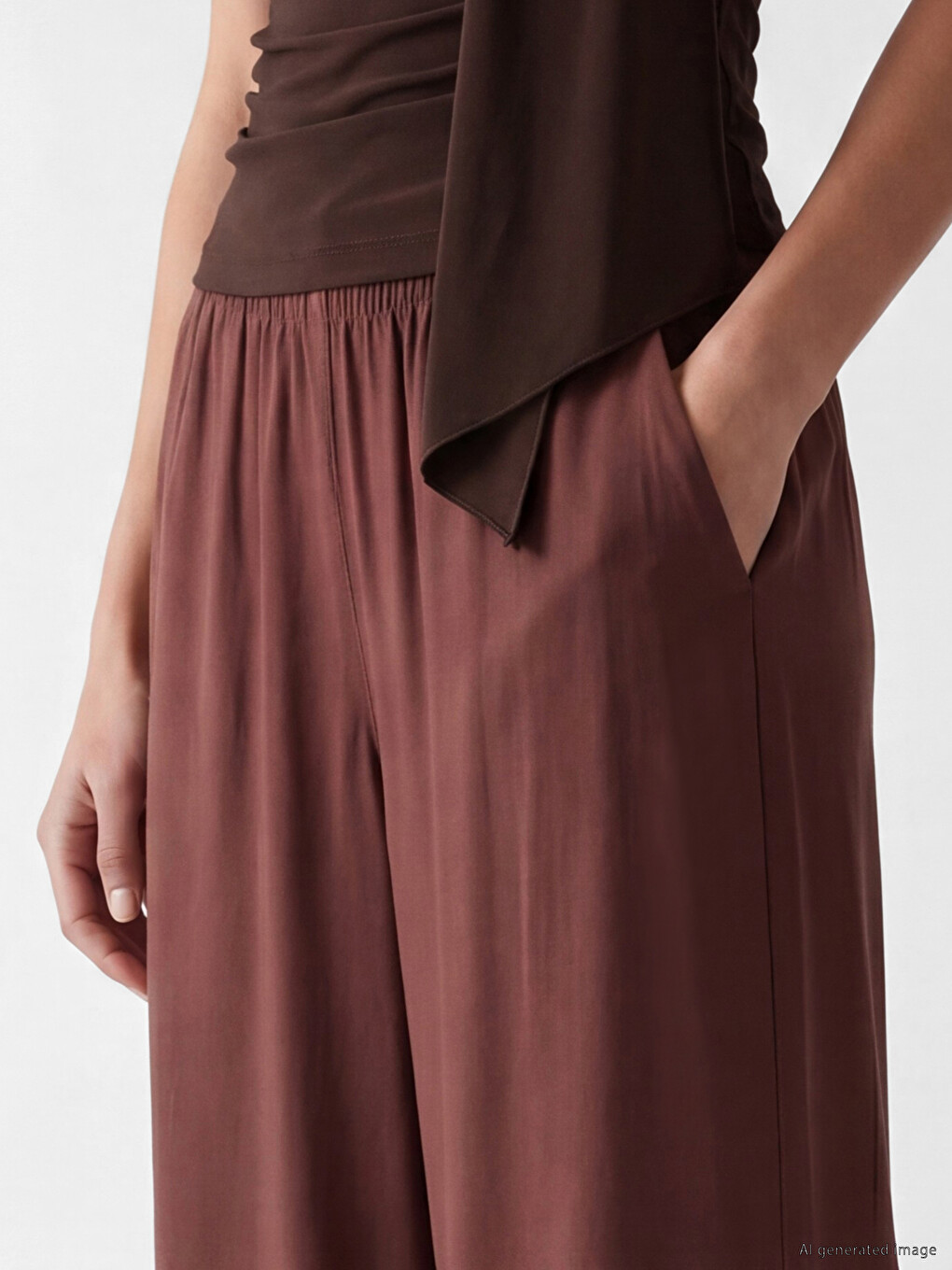 Elastic Waist Wide Leg Women's Trousers-2