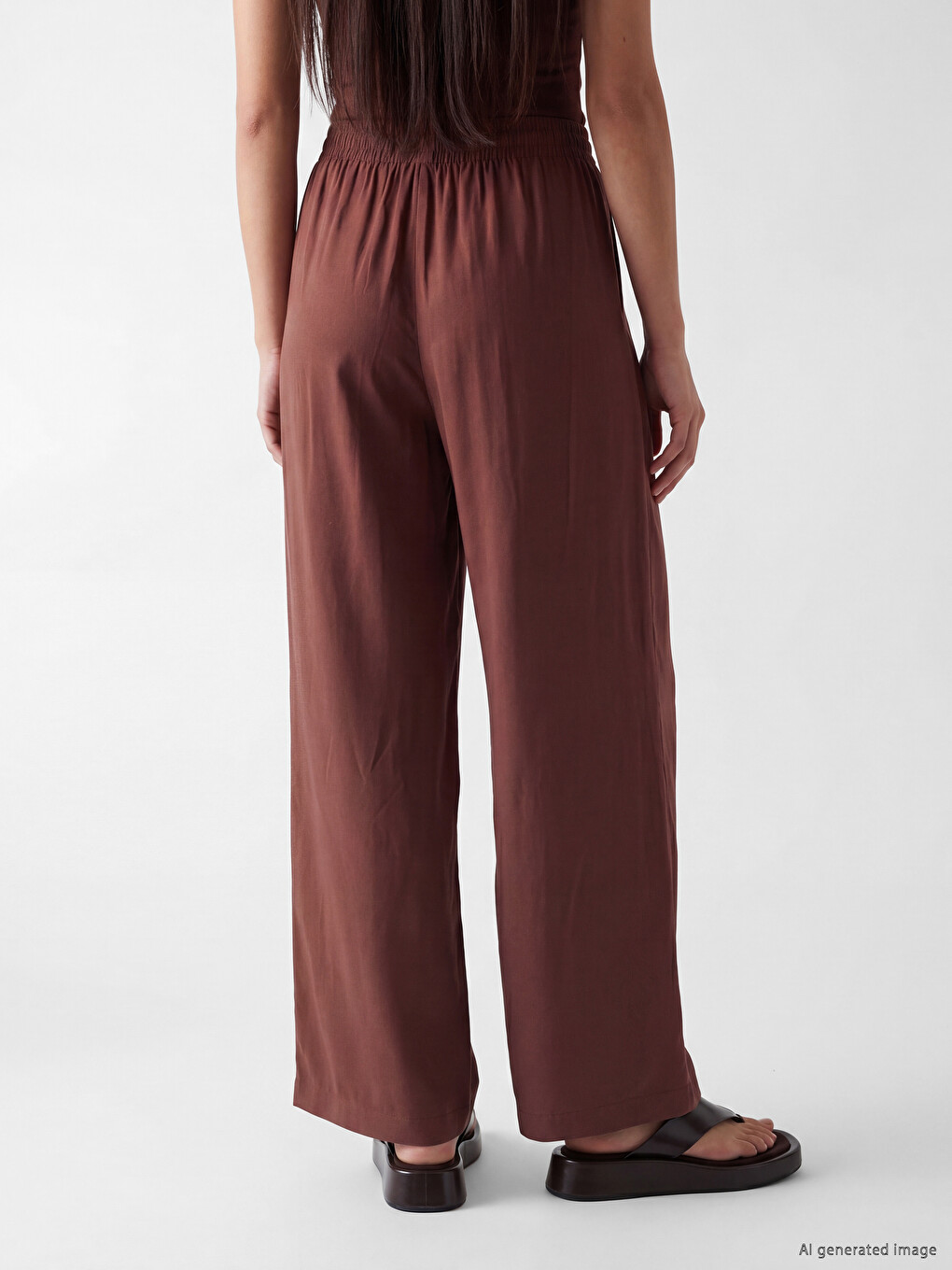 Elastic Waist Wide Leg Women's Trousers-3