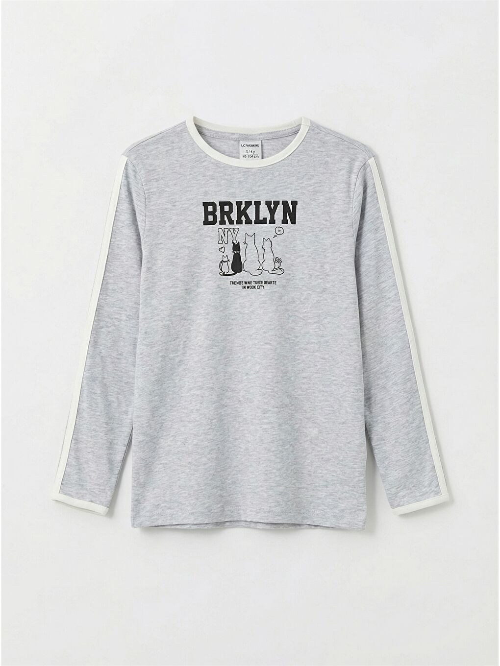 Gri Baskılı Uzun Kollu Kız Çocuk Tişört