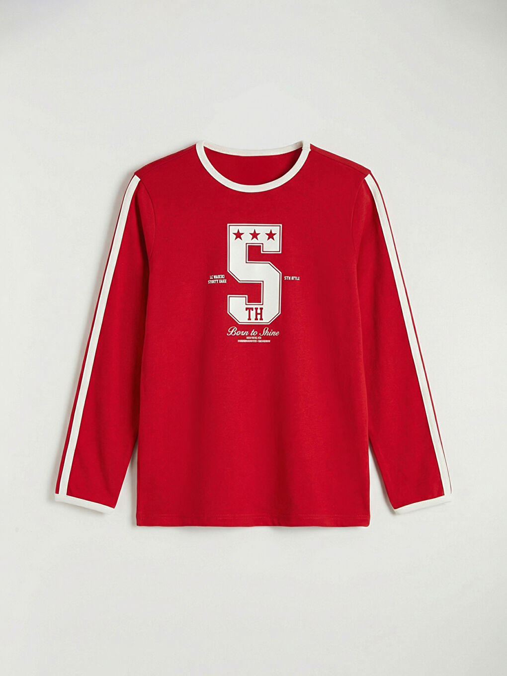 Kırmızı Baskılı Uzun Kollu Kız Çocuk Tişört