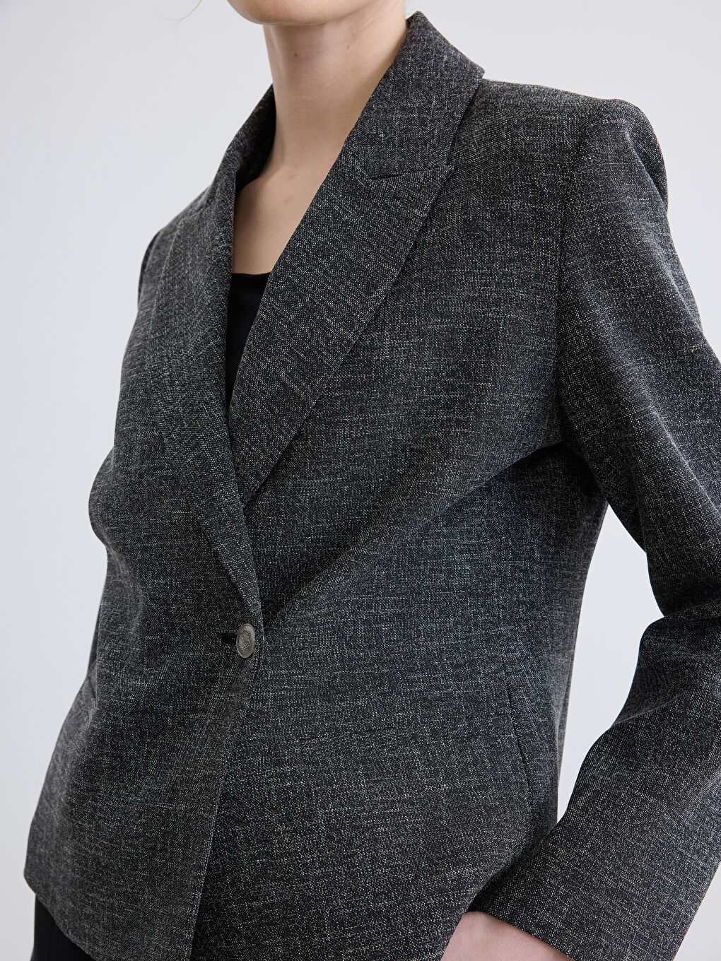 Gri Kruvaze Yaka Dokulu Kadın Blazer Ceket-2