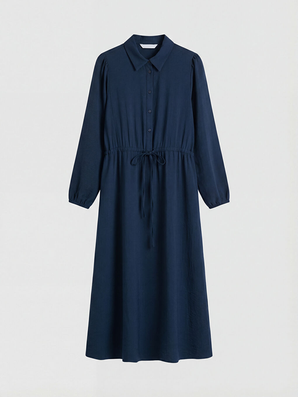 Lacivert Gömlek Yaka Büzgülü Elbise-4