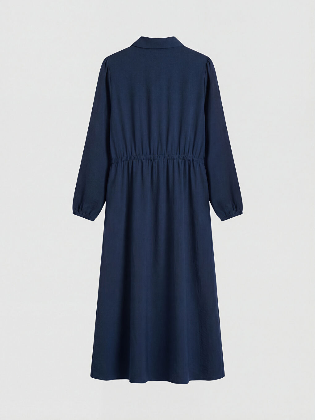 Lacivert Gömlek Yaka Büzgülü Elbise-5