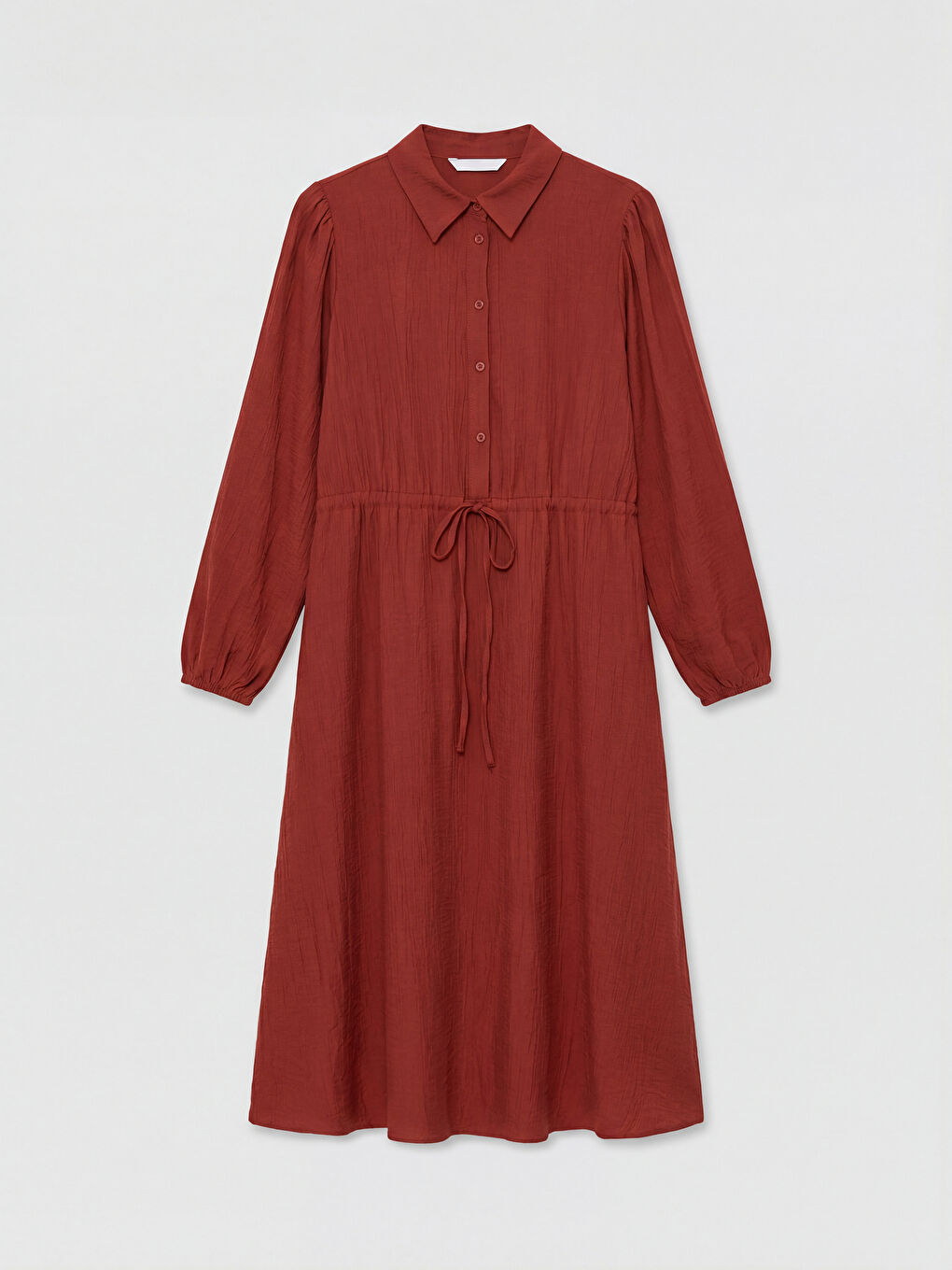 Turuncu Gömlek Yaka Büzgülü Elbise-4