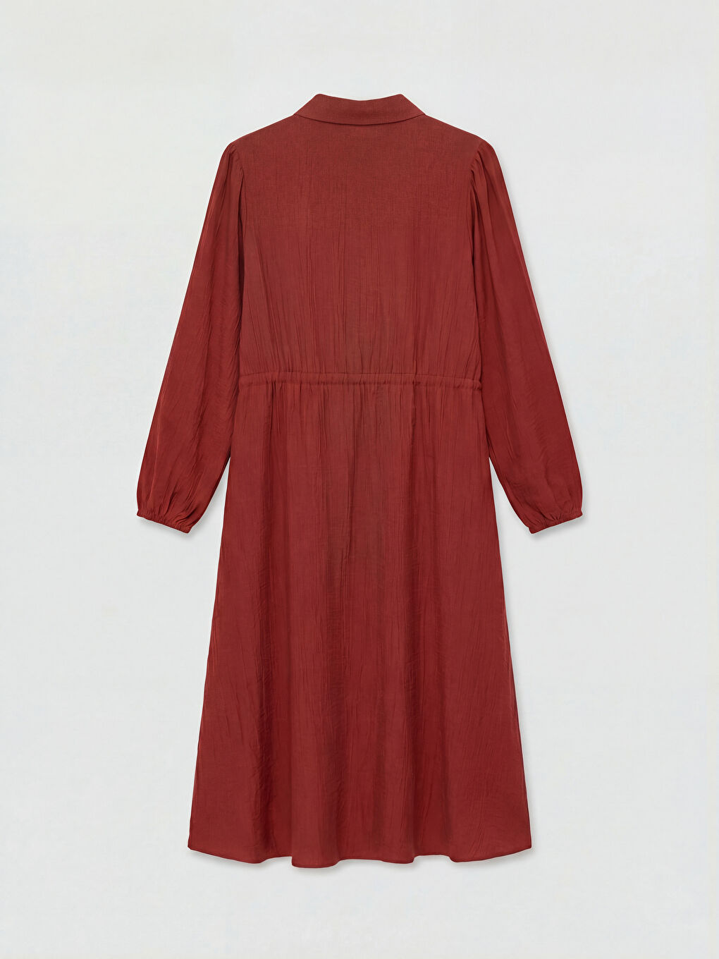 Turuncu Gömlek Yaka Büzgülü Elbise-5