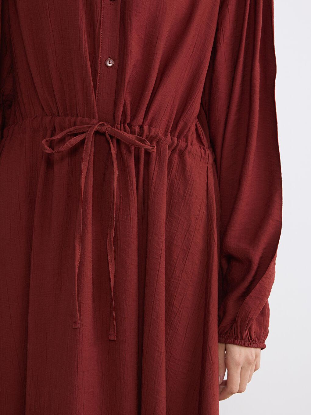 Turuncu Gömlek Yaka Büzgülü Elbise-2