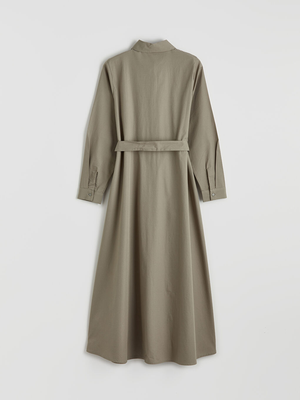 Yeşil Beli Kuşaklı Poplin Gömlek Elbise-1