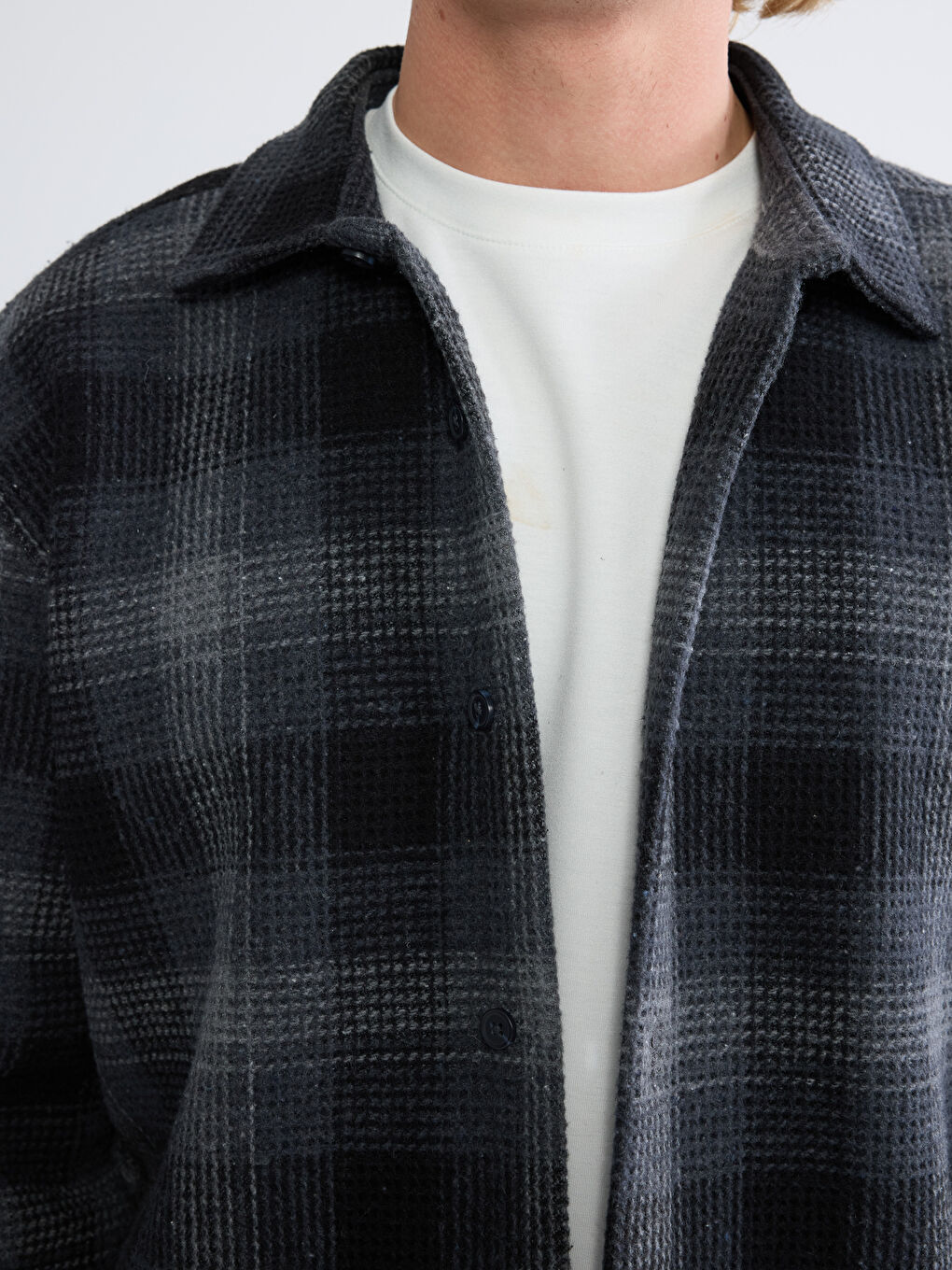 Siyah Regular Fit Yün Karışımlı Erkek Gömlek Ceket-2