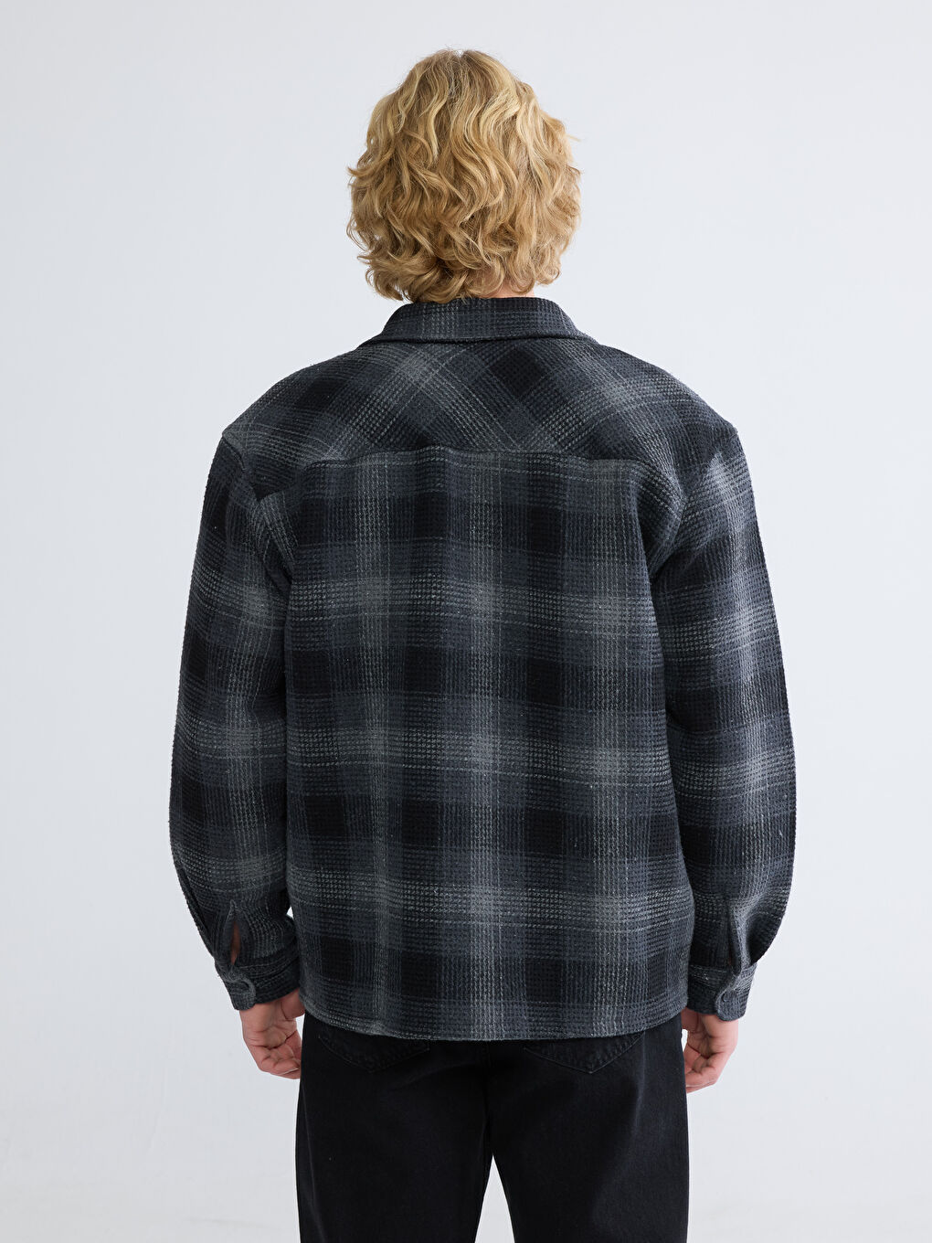 Siyah Regular Fit Yün Karışımlı Erkek Gömlek Ceket-3