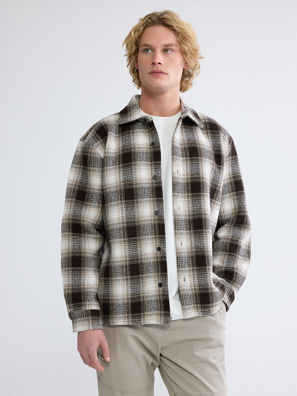 Regular Fit Plaid Shirt Jacket for Men