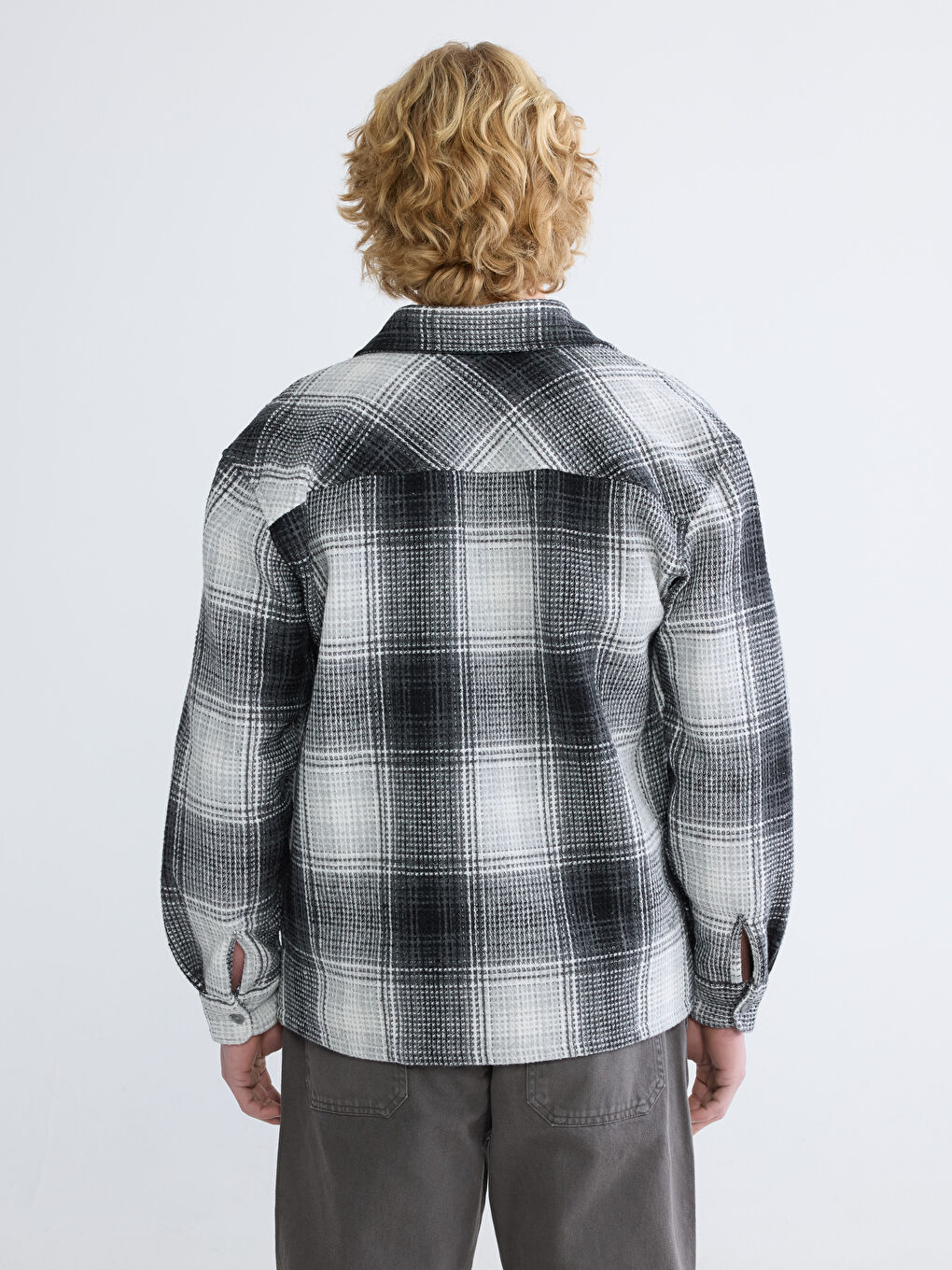 Gri Regular Fit Yün Karışımlı Erkek Gömlek Ceket-3