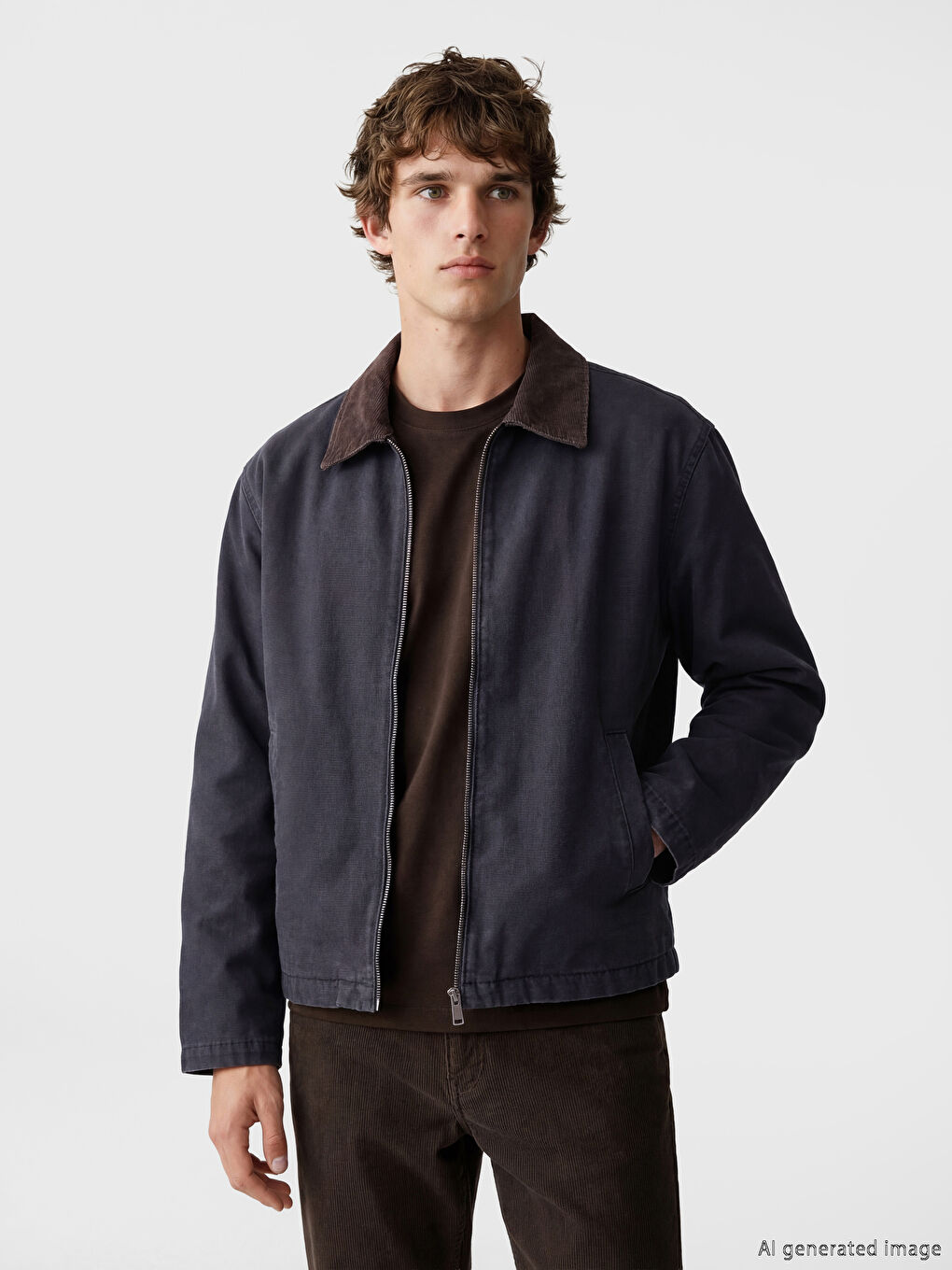 İndigo Standart Kalıp Kadife Yaka Erkek Ceket