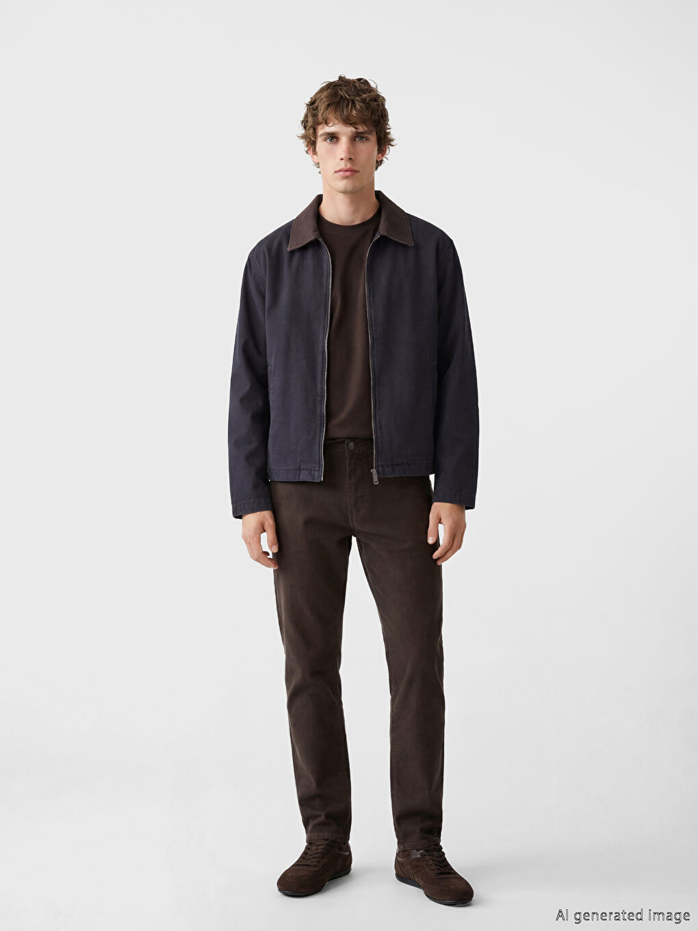 İndigo Standart Kalıp Kadife Yaka Erkek Ceket-1