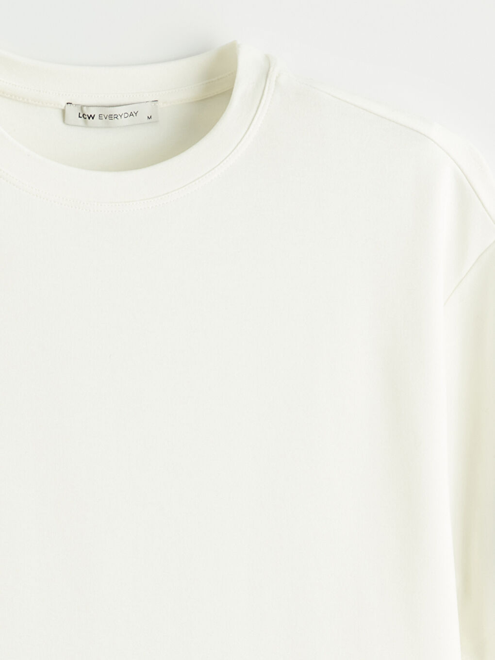 Ekru Bisiklet Yaka Oversize Kadın Tişört-5