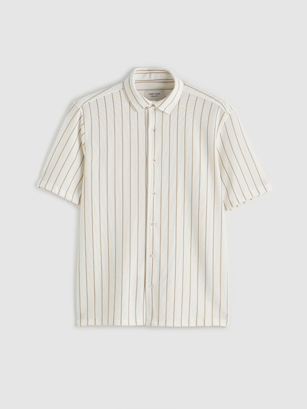 Ekru Regular Fit Çizgili Erkek Gömlek