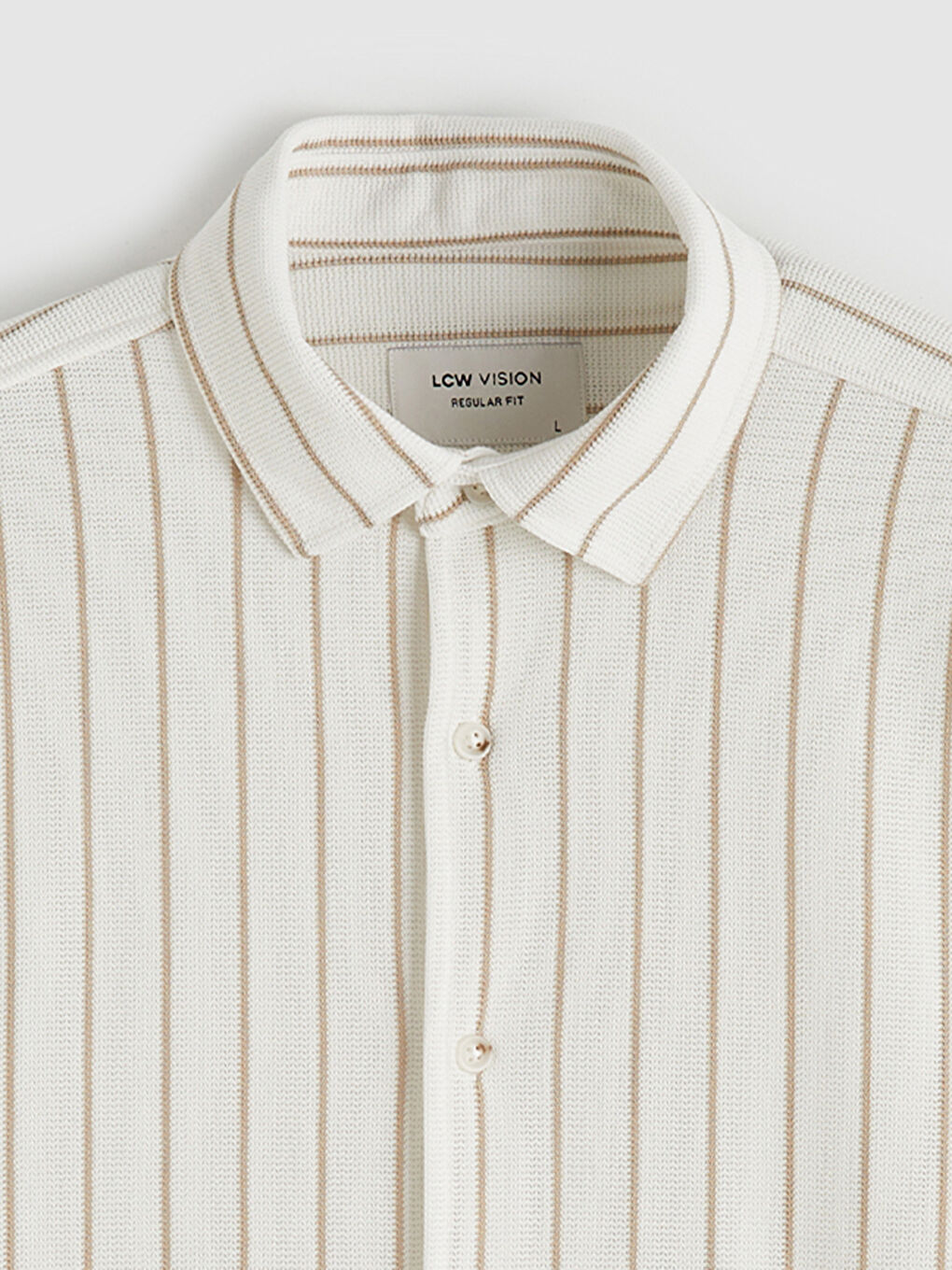 Ekru Regular Fit Çizgili Erkek Gömlek-1