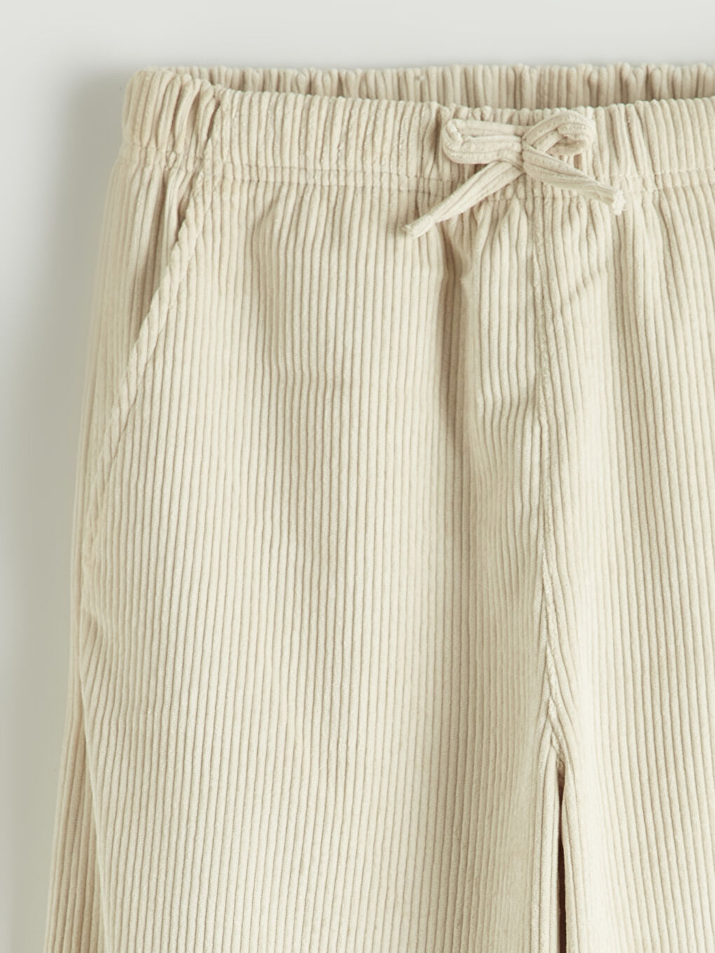 Bej Beli Lastikli Kadife Kız Çocuk Pantolon-1