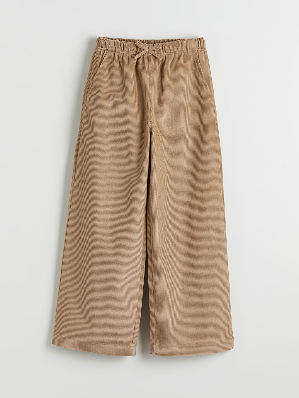 Bej Beli Lastikli Kadife Kız Çocuk Pantolon