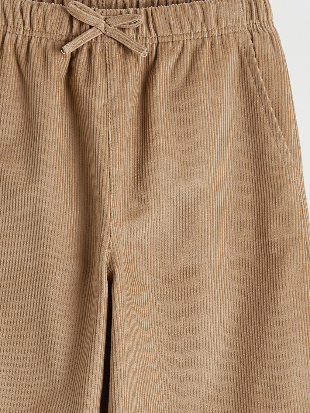 Bej Beli Lastikli Kadife Kız Çocuk Pantolon-2