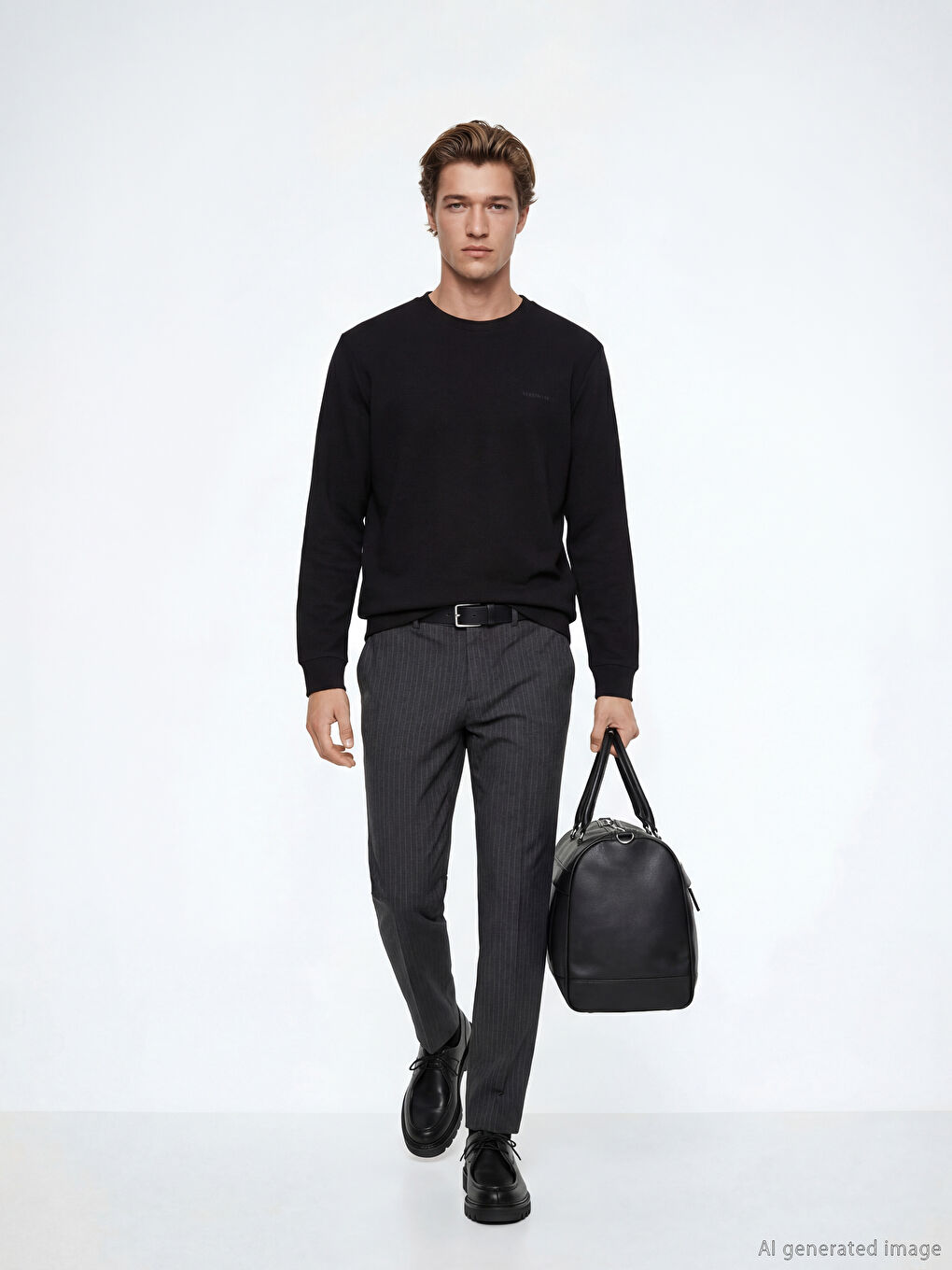 Antrasit Standart Fit Çizgili Erkek Pantolon-1