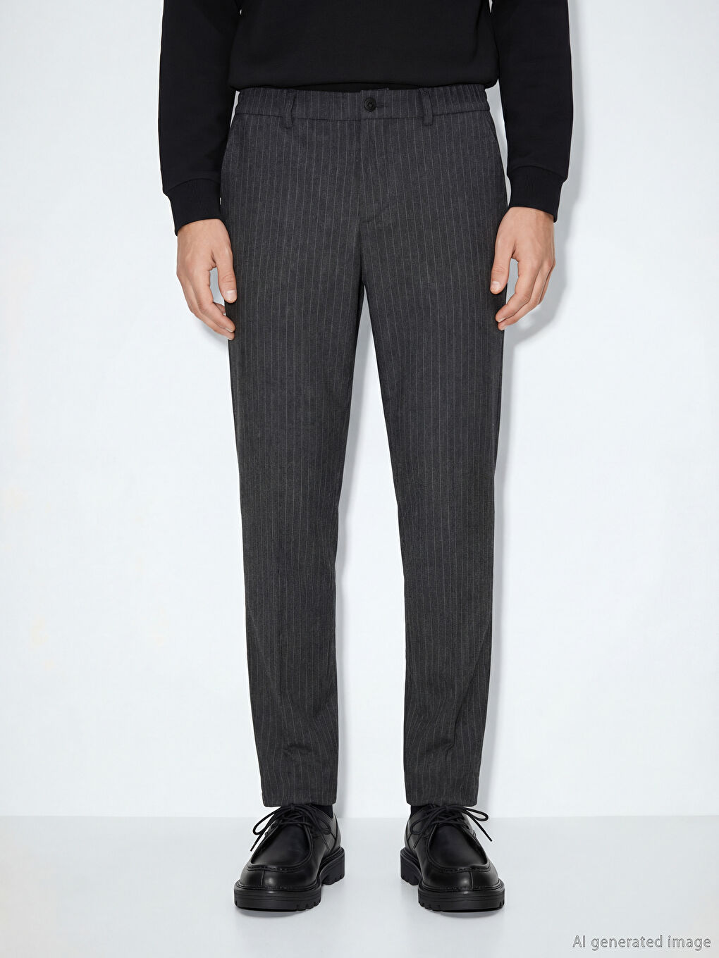 Antrasit Standart Fit Çizgili Erkek Pantolon-2