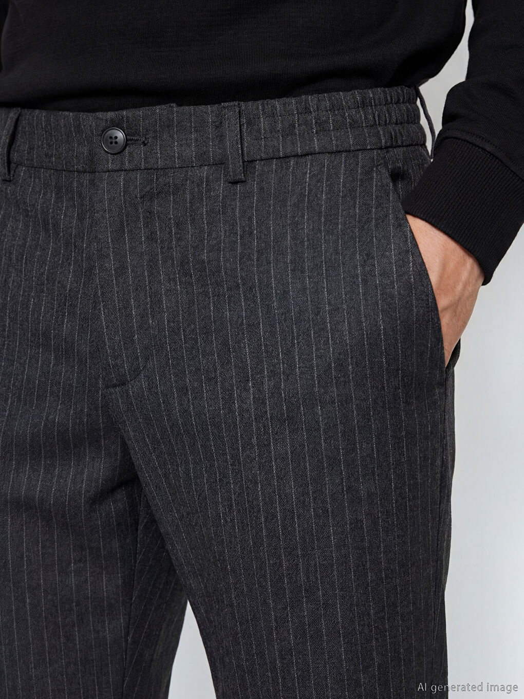 Antrasit Standart Fit Çizgili Erkek Pantolon-3