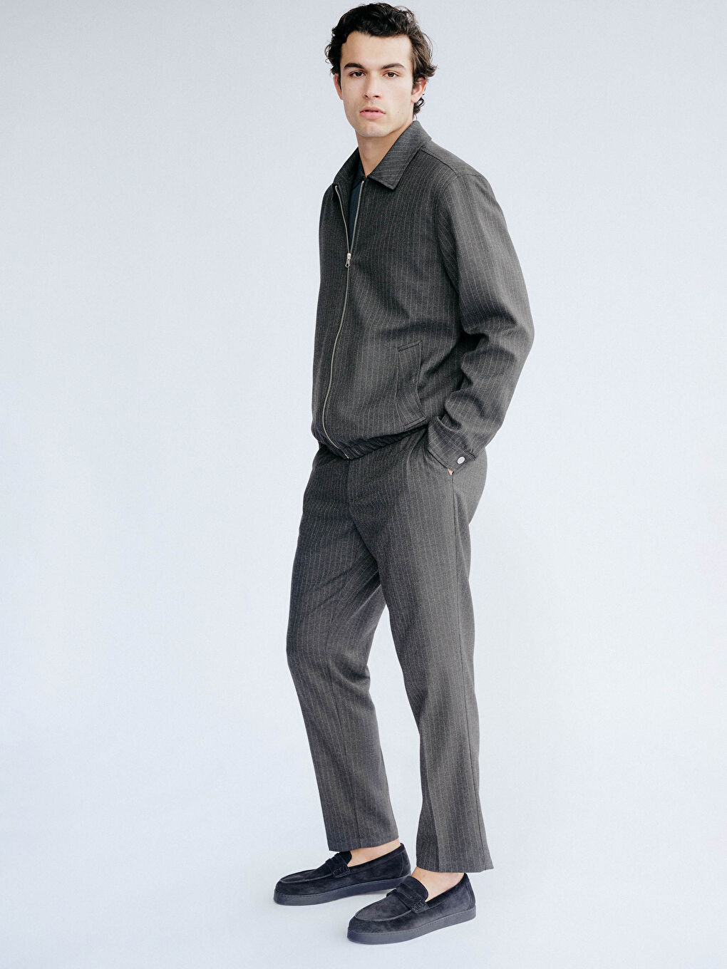 Antrasit Standart Fit Çizgili Erkek Pantolon