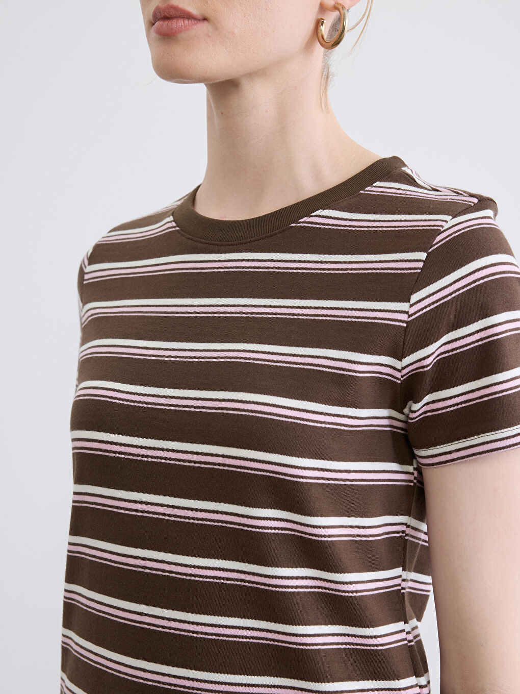 Karışık Bisiklet Yaka Çizgili Kadın Tişört-2